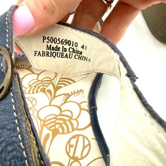 Fly London Blue Leather Yanca Wedge Sandals Heels Size 41 / 10-10.5 - Picture 6 of 7